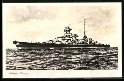AK Schwerer Kreuzer der Admiral Hipper-Klasse auf hoher See
