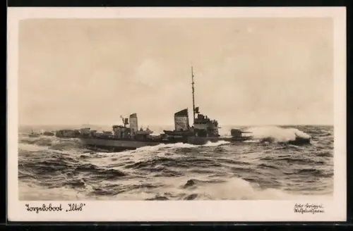 AK Torpedoboot Iltis der Kriegsmarine in schwerer See