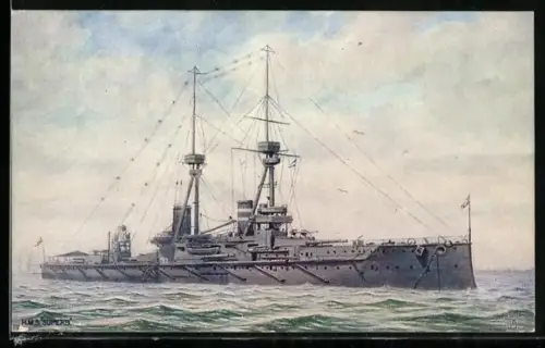 AK Britisches Schlachtschiff Superb von 1907 in Fahrt, Kriegsschiff