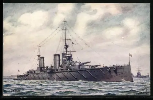 AK Britischer Schlachtkreuzer Lion von 1910 in Fahrt, Kriegsschiff