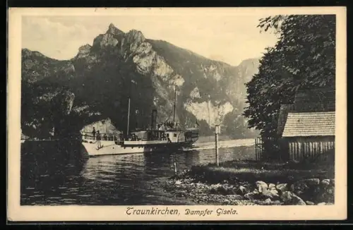 AK Traunkirchen, Dampfer Gisela in Fahrt