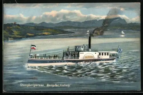 AK Starnberger See, Dampfer Ludwig schnelle Fahrt laufend