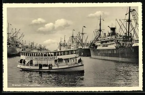 AK Bremen, Dampfer im Überseehafen, Bereisungsboot Friedrich der Grossen Hafenrundfahrt
