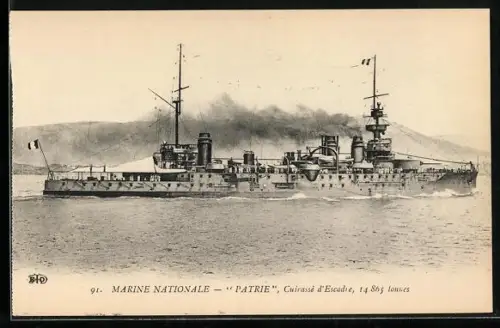 AK Französischer Kreuzer Patrie unter Volldampf