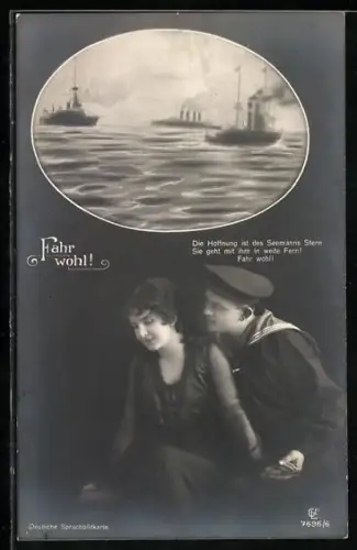 AK Deutsche Kriegsschiffe im Manöver, Matrose der Kaiserlichen Marine mit seiner Frau