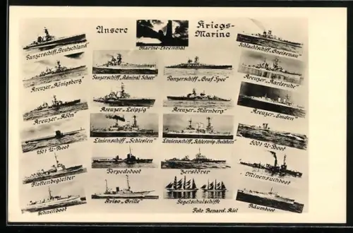 AK Verschiedene Kriegsschifftypen der Kriegsmarine auf einem Blick