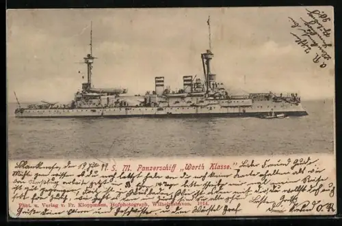 AK Panzerschiff Wörth vom Ostasiengeschwader in Breitseitenansicht