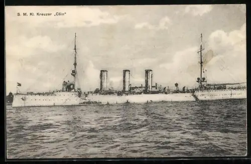 AK Kleiner Kreuzer Köln liegt vor Anker, Kriegsschiff