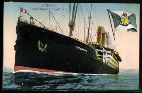 AK Passagierschiff Amerika der Hamburg-Amerika-Linie in Bugansicht