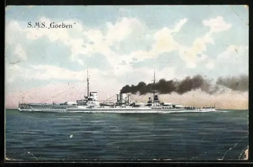 AK Grosser Kreuzer Goeben unter Volldampf fahrend, Kriegsschiff