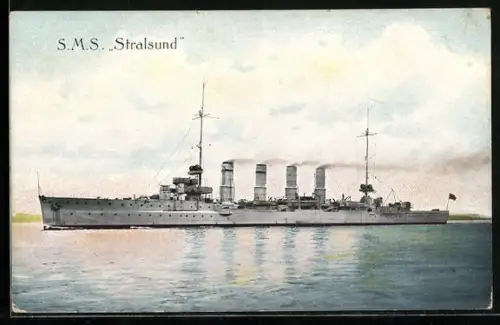 AK Kleiner Kreuzer Stralsund in Fahrt, Kriegsschiff