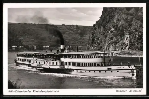 AK Dampfer Bismarck der Köln-Düsseldorfer Rheindampfschifffahrt an der Loreley