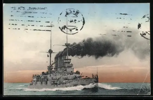 AK Linienschiff Deutschland auf See, Kriegsschiff