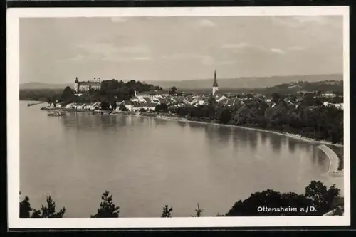 AK Ottensheim a. D., Panorama mit Schloss und Kirchturm