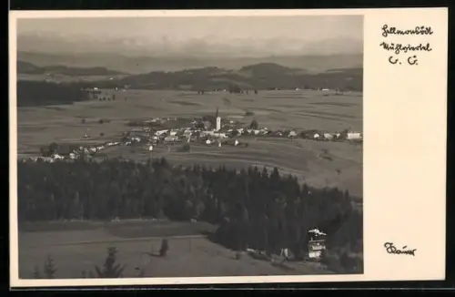 AK Hellmonsödt /Mühlviertel, Ortspanorama mit Kirche und Feldern