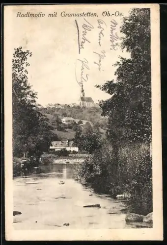 AK Gramastetten /Ob. Öst., Panorama mit Flusspartie