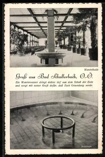 AK Bad Schallerbach /O.Ö., Wandelhalle und Baderaum