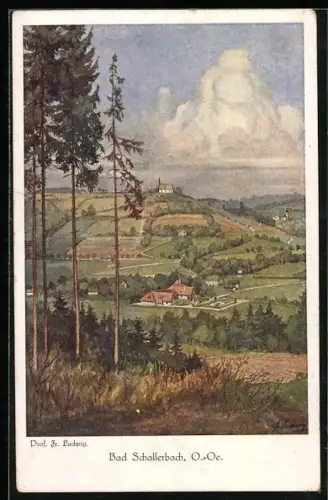 Künstler-AK Bad Schallerbach /O. Ö., Ortsansicht aus der Vogelschau