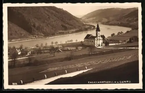 AK Engelhartszell a. d. Donau, Kirche und Donaupanorama