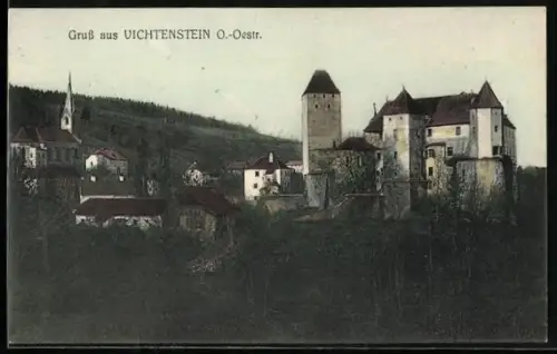 AK Vichtenstein /O.-Oestr., Burg und Kirche im Dorfpanorama