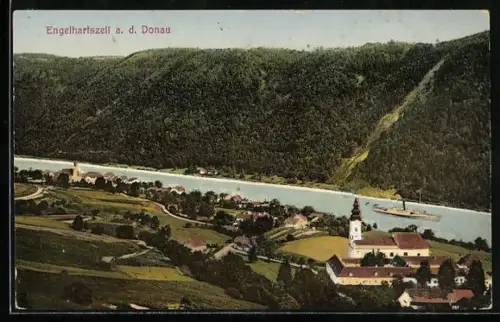 AK Engelhartszell a. d. Donau, Panorama mit Kirche