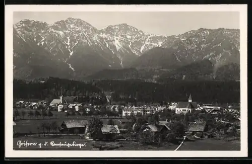 AK Goisern, Panorama mit Kirchen und Bergkulisse