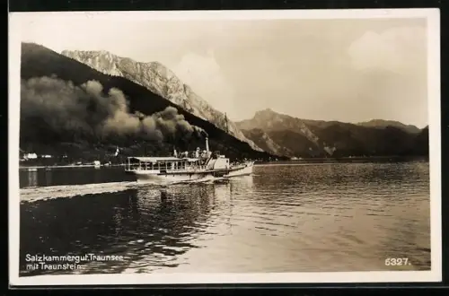 AK Traunsee /Salzkammergut, Dampfer mit Traunstein