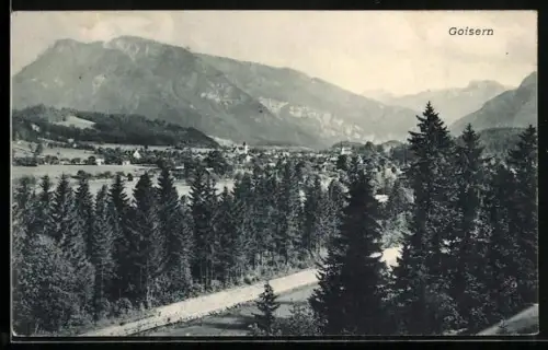 AK Goisern, Panorama mit Bergkulisse