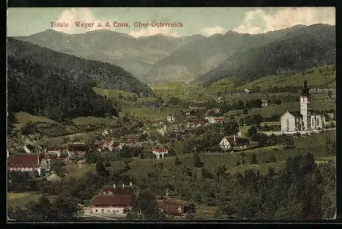 AK Weyer a. d. Enns, Totale mit Kirche