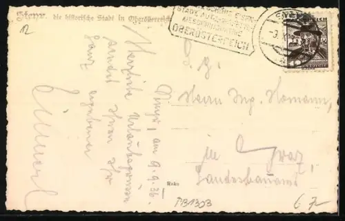 AK Steyr /Ob. Öst., Panorama mit Fluss, Brücke und Kirche