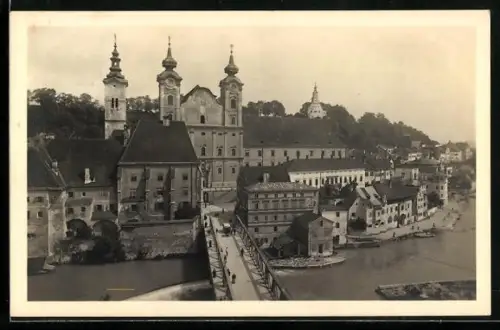 AK Steyr a. d. Enns, Vorstadt Ort mit Brücke und Kirche