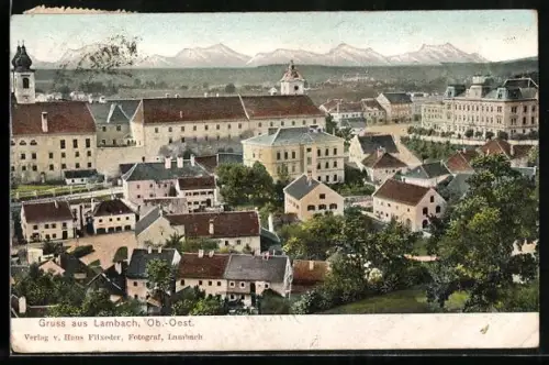 AK Lambach /Ob. Öst., Panorama mit Kirche