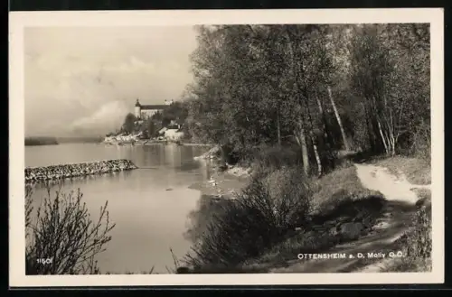 AK Ottensheim a. D., Donauufer mit Ortsansicht