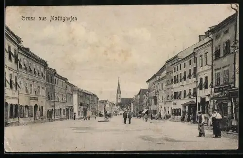 AK Mattighofen, Hauptstrasse mit Kirche