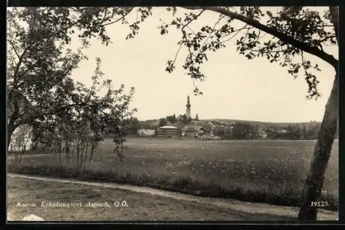 AK Aspach /O. Ö., Panorama mit Kirche