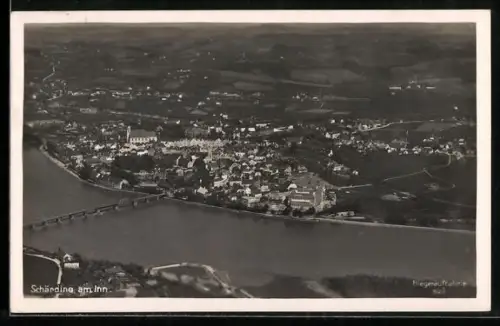 AK Schärding am Inn, Fliegeraufnahme mit Innbrücke