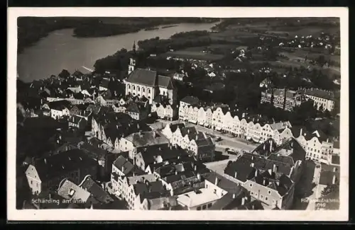 AK Schärding am Inn, Panorama mit Kirche