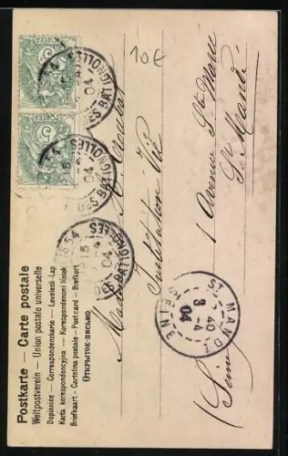 AK Buchstabe I als Baumstumpf gebildet, wird flankiert von einer Dame und Kindern