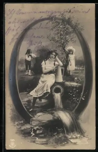 AK Buchstabe O, Mädchen aan einer Quelle