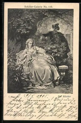 AK Dichter Friedrich Schiller, Szene aus dem Drama Die Räuber