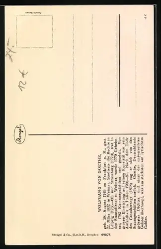 AK Johann Wolfgang von Goethe, Dichter im Porträt