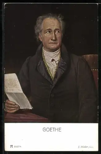 Künstler-AK Portrait von Goethe mit einem Brief