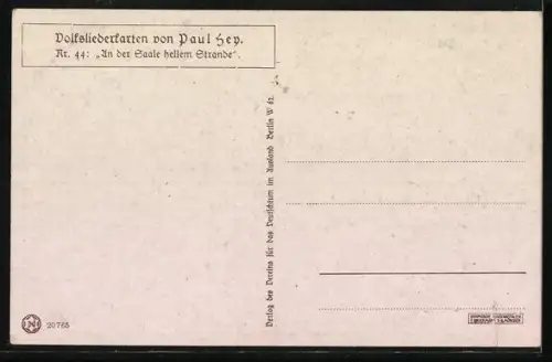 Künstler-AK Paul Hey: An der Saale hellem Strande, Pärchen geniesst den Ausblick, Verein für das Deutschtum im Ausland