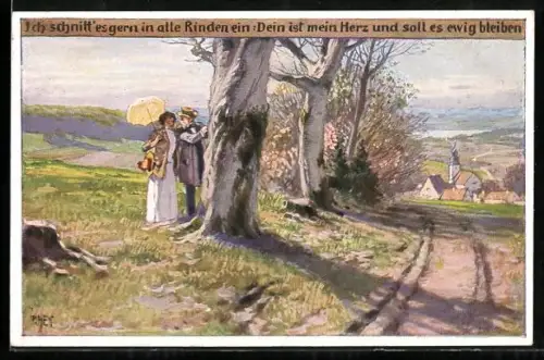 Künstler-AK Paul Hey: Volksliederkarte Nr. 46: Ich schnitt` es gern in alle Rinden ein