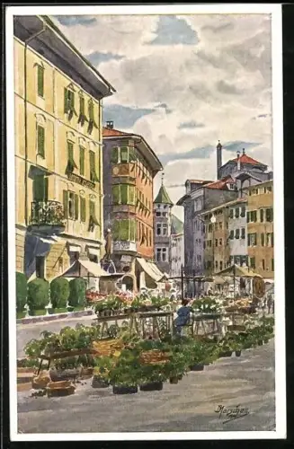Künstler-AK J. Marschall: Bozen, Am Obstmarkt