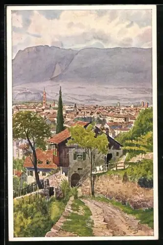 Künstler-AK J. Marschall: Bozen, Stadtansicht gegen die Mendel
