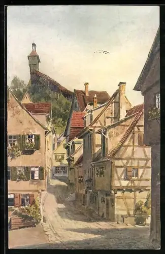 Künstler-AK Esslingen a.N., Geiselgasse mit Hochwacht