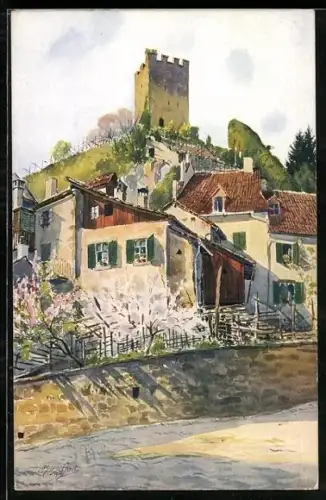 Künstler-AK J. Marschall: Meran / Merano, Ruine Pulverturm am Tappeine