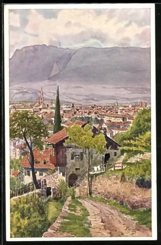 Künstler-AK J. Marschall: Bozen, Stadtansicht gegen die Mendel