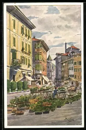 Künstler-AK J. Marschall: Bozen, Am Obstmarkt